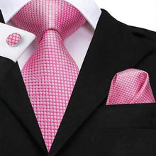 Load image into Gallery viewer, Elegant Pink Silk  Necktie Pocket Square Cufflinks Set Elegant Men&#39;s Fashion Wedding Ties For Men And Daily Wear Ties
