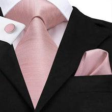 Load image into Gallery viewer, Elegant Pink Silk  Necktie Pocket Square Cufflinks Set Elegant Men&#39;s Fashion Wedding Ties For Men And Daily Wear Ties
