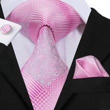 Load image into Gallery viewer, Elegant Pink Silk  Necktie Pocket Square Cufflinks Set Elegant Men&#39;s Fashion Wedding Ties For Men And Daily Wear Ties
