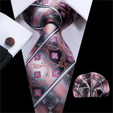 Load image into Gallery viewer, Elegant Pink Silk  Necktie Pocket Square Cufflinks Set Elegant Men&#39;s Fashion Wedding Ties For Men And Daily Wear Ties
