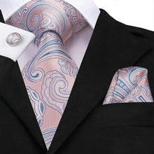 Load image into Gallery viewer, Elegant Pink Silk  Necktie Pocket Square Cufflinks Set Elegant Men&#39;s Fashion Wedding Ties For Men And Daily Wear Ties
