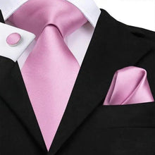 Load image into Gallery viewer, Elegant Pink Silk  Necktie Pocket Square Cufflinks Set Elegant Men&#39;s Fashion Wedding Ties For Men And Daily Wear Ties
