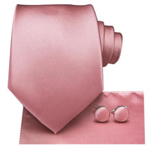 Load image into Gallery viewer, Elegant Pink Silk  Necktie Pocket Square Cufflinks Set Elegant Men&#39;s Fashion Wedding Ties For Men And Daily Wear Ties
