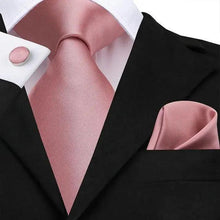 Load image into Gallery viewer, Elegant Pink Silk  Necktie Pocket Square Cufflinks Set Elegant Men&#39;s Fashion Wedding Ties For Men And Daily Wear Ties
