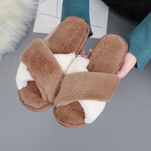 Load image into Gallery viewer, Elegant Warm Fluffy Slippers Women Faux Fur Indoor Floor Slides Flat Soft Furry Shoes Non Slip House Soft Plush Cozy House Shoes Furry Open Toe Indoor Outdoor Slip On Warm Winter Shoes

