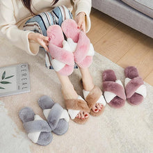 Load image into Gallery viewer, Elegant Warm Fluffy Slippers Women Faux Fur Indoor Floor Slides Flat Soft Furry Shoes Non Slip House Soft Plush Cozy House Shoes Furry Open Toe Indoor Outdoor Slip On Warm Winter Shoes
