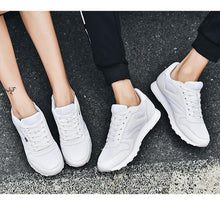Load image into Gallery viewer, Elegant White Leather Mans Womens Sneakers Summer Lace-Up Trainers Gym Tennis Running Breathable High Quality Sport Women Mesh Wokrout Casual Slip On Flats Sneakers
