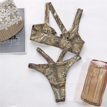 Load image into Gallery viewer, Elegant Women Bandage Swimwear Women Snake Bikini Swimsuit Female Gold Bikini Set Bathing Suit Swim Wear Women Shiny Bikini String Two Pieces Swimsuit Female Swimwear
