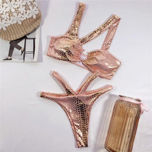 Load image into Gallery viewer, Elegant Women Bandage Swimwear Women Snake Bikini Swimsuit Female Gold Bikini Set Bathing Suit Swim Wear Women Shiny Bikini String Two Pieces Swimsuit Female Swimwear
