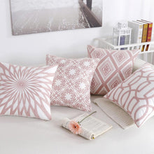 Load image into Gallery viewer, Embroidered Geometric Pillow Cover 100% Cotton Woolen Cushion Cover Modern Nordic Style Pink Blue Pillow Cover For Home Decor Embroidery Cushion Cover Decorative Throw Pillow Cover Geometric Invisible Pillow Cover for Living Room 45X45CM
