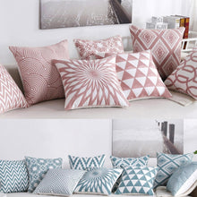 Load image into Gallery viewer, Embroidered Geometric Pillow Cover 100% Cotton Woolen Cushion Cover Modern Nordic Style Pink Blue Pillow Cover For Home Decor Embroidery Cushion Cover Decorative Throw Pillow Cover Geometric Invisible Pillow Cover for Living Room 45X45CM
