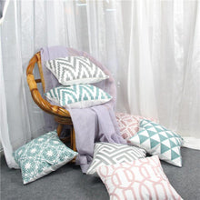 Load image into Gallery viewer, Embroidered Geometric Pillow Cover 100% Cotton Woolen Cushion Cover Modern Nordic Style Pink Blue Pillow Cover For Home Decor Embroidery Cushion Cover Decorative Throw Pillow Cover Geometric Invisible Pillow Cover for Living Room 45X45CM
