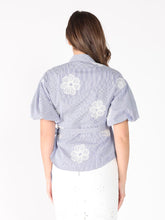 Load image into Gallery viewer, Embroidered Stripe Wrap Style Puff Sleeve Top
