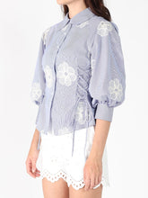 Load image into Gallery viewer, Embroidered Stripped Side Tie Long Sleeve Top
