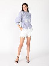 Load image into Gallery viewer, Embroidered Stripped Side Tie Long Sleeve Top
