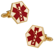 Load image into Gallery viewer, EMT Paramedic Star of Life Red Goldtone Cufflinks
