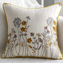 Load image into Gallery viewer, European Floral Cushion Cover Cotton Pillowcases Yellow Botanical Flowers and Green Leaves Floral Garden Pattern Printed Cushion Home Decor Rectangle Pillow Cover
