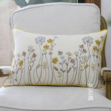 Load image into Gallery viewer, European Floral Cushion Cover Cotton Pillowcases Yellow Botanical Flowers and Green Leaves Floral Garden Pattern Printed Cushion Home Decor Rectangle Pillow Cover
