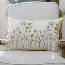 Load image into Gallery viewer, European Floral Cushion Cover Cotton Pillowcases Yellow Botanical Flowers and Green Leaves Floral Garden Pattern Printed Cushion Home Decor Rectangle Pillow Cover
