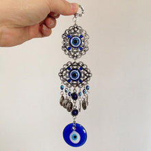 Load image into Gallery viewer, Evil Eye Wind Chimes Home Wall Hanging Decor Blue Evil Eye Wall Hanging Ornament With Round Eye Design Metal Home Decor Protection And Good Luck Charm Gift Blessing Protection Gift Dream Catcher Blue Rhinestone Wind Chimes
