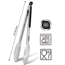 Load image into Gallery viewer, Extra Long Stainless Steel BBQ Tongs Salad Food Clips BBQ Flipping Tongs Non-Stick Kitchen Cooking Tools Stainless Steel and Non-Slip Heat Resistant Handle Great for Cooking Turning and Barbecue
