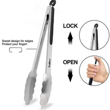 Load image into Gallery viewer, Extra Long Stainless Steel BBQ Tongs Salad Food Clips BBQ Flipping Tongs Non-Stick Kitchen Cooking Tools Stainless Steel and Non-Slip Heat Resistant Handle Great for Cooking Turning and Barbecue
