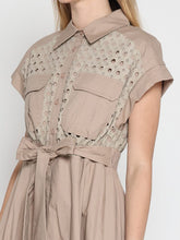 Load image into Gallery viewer, Eyelet And Solid Fabric Belt Dress
