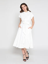 Load image into Gallery viewer, Eyelet And Solid Fabric Belt Dress
