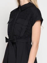 Load image into Gallery viewer, Eyelet And Solid Fabric Belt Dress

