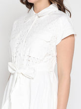 Load image into Gallery viewer, Eyelet And Solid Fabric Belt Dress
