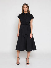 Load image into Gallery viewer, Eyelet And Solid Fabric Belt Dress
