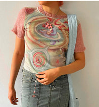 Load image into Gallery viewer, Sweet Girl Pink Plunge Sleeve Color Block T-shirt - # GIAA23510025
