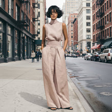 Load image into Gallery viewer, Women’s Cotton Linen Two-Piece Set – Sleeveless Top &amp; Wide-Leg Pants
