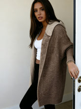 Load image into Gallery viewer, Women’s Color Block Hooded Knitted Cardigan – Plus Size Mid-Length Sweater Coat
