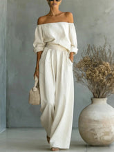 Load image into Gallery viewer, Women's Off-Shoulder Long-Sleeve Top &amp; Wide-Leg Pants Two-Piece Set
