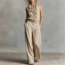 Load image into Gallery viewer, Women’s Linen Blend Two-Piece Set – Sleeveless Shirt &amp; Wide-Leg Pants
