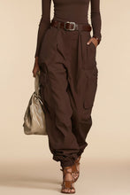 Load image into Gallery viewer, Women's High-Waist Cargo Parachute Pants with Elastic Ankle Cuffs
