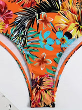 Load image into Gallery viewer, Bikini Tangerine Red Tropical Floral High Waist 2 Piece Swimsuit for Women – Stretchy Off the Shoulder Lace Up Bikini Set with Tummy Control and Customized Fit – Vibrant Summer Beachwear for Vacation Poolside and Resort Looks
