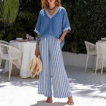 Load image into Gallery viewer, Women's Striped Tunic Top &amp; Casual Trousers Two-Piece Set
