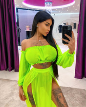 Load image into Gallery viewer, Long Sleeve Beach Dress Two-Piece Solid Color
