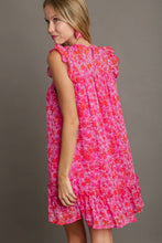 Load image into Gallery viewer, Pink Full Size Smocked Detail Floral Ruffle Cap Sleeve Dress Plus Size Glamorous &amp; Feminine Dress
