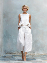 Load image into Gallery viewer, Women's Linen-Blend Sleeveless Two Piece Set with Ruffled Detailing
