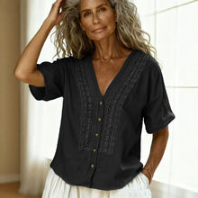 Load image into Gallery viewer, Women's Loose-Fit Faux Linen Embroidered Button-Up Top
