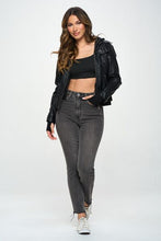 Load image into Gallery viewer, Black Double Zip Hooded Long Sleeve Jacket Modern &amp; Functional Vegan Leather Outerwear
