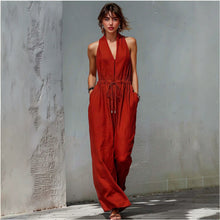 Load image into Gallery viewer, Women's Sleeveless Halter Neck Solid Color Long Jumpsuit
