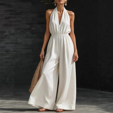 Load image into Gallery viewer, Women’s V-Neck Halter Neck Wide-Leg Jumpsuit
