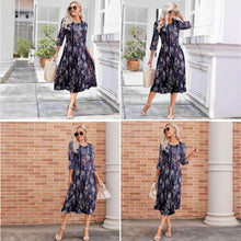 Load image into Gallery viewer, Women’s Floral Patchwork Three-Quarter Sleeve Dress
