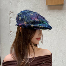 Load image into Gallery viewer, Colorful Plaid Star Distressed Beret — Korean Style Five-Pointed Hat
