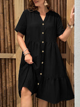 Load image into Gallery viewer, Plus-Size Button-Front V‑Neck Midi Dress
