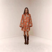 Load image into Gallery viewer, Digital Print Lantern Sleeve Linen Midi Dress – Loose Fit Pullover
